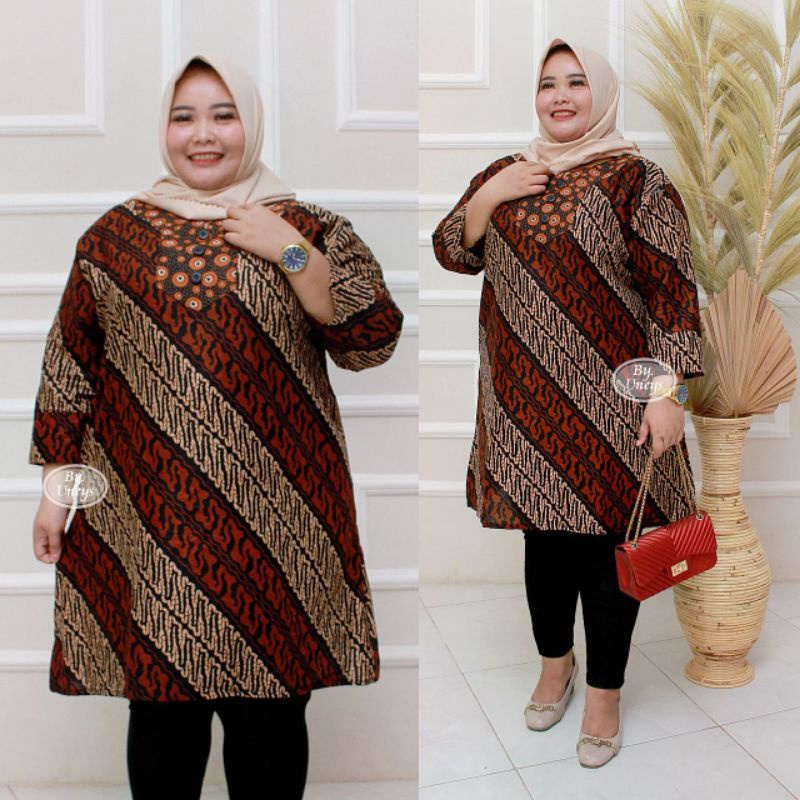 Tunik Batik Wanita Terbaru Ukuran Super Jumbo Big Size LD 140CM FIT 4L 5L 6L ORI Batik Aksara Pekalo zaynbatik-22