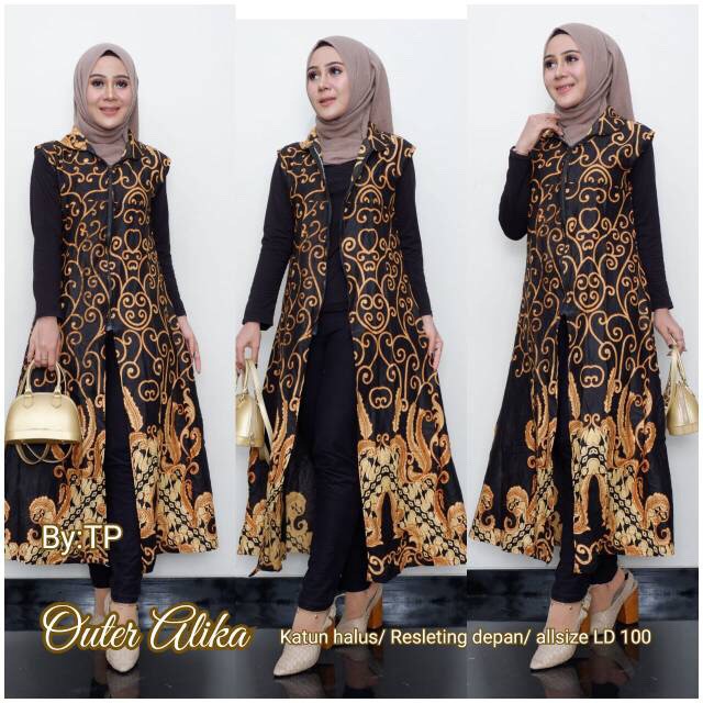 Outer Alika Kardigan Batik Maxi Cardi Monokrom Sogan Pesta Sarimbit Couple