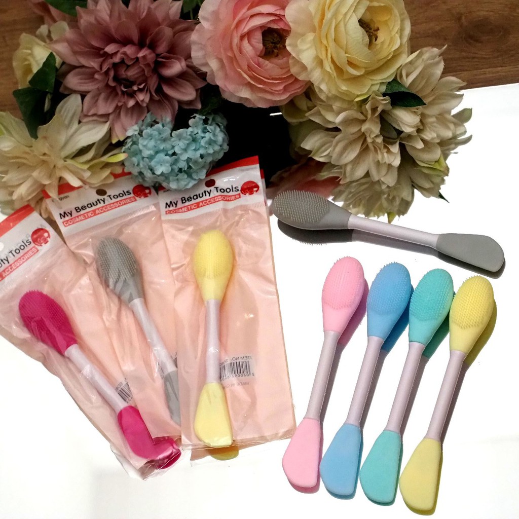 Pembersih Wajah Komedo Silikon Oval Spatula 2 in 1 Gagang 2 Sisi Lembut Facial Masker Pijat Muka Elastis