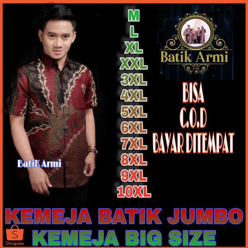 KEMEJA BATIK PRIA LENGAN PENDEK BIG SIZE JUMBO ARMI