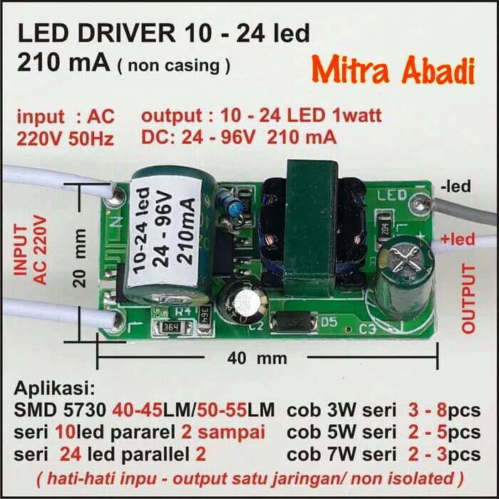 LED Driver 10-24x1 Watt 210 mA AC-DC Tanpa Casing