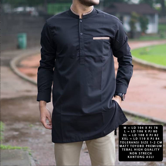 [Koko Anwa size XXL NI]Baju koko pria matt toyobo Varian warna - Hitam