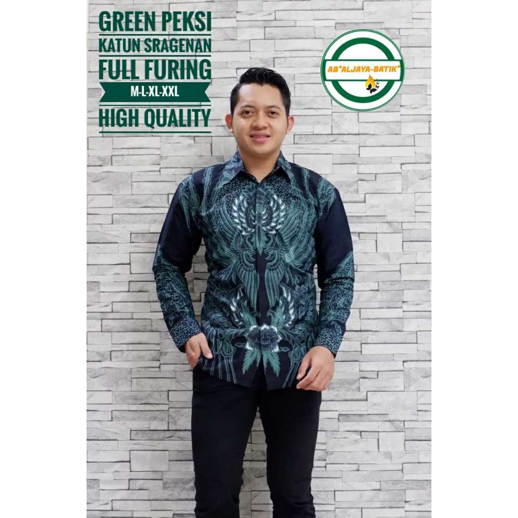 GREEN PEKSI Kemeja Batik Pria Full Furing Katun Sragenan