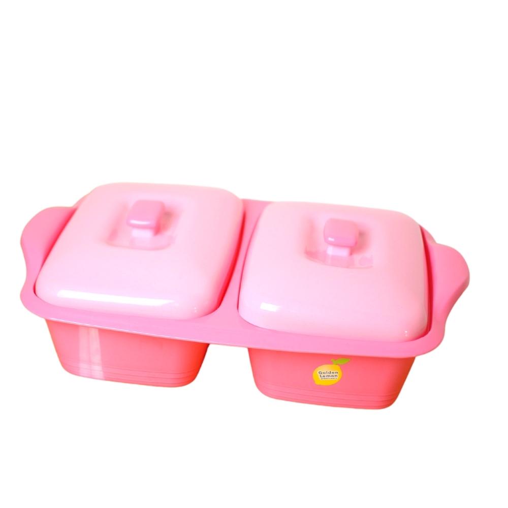 Wadah Saji  Prasmanan Tutup Segi 2 pcs Pink BTS 170  - 2 Pi