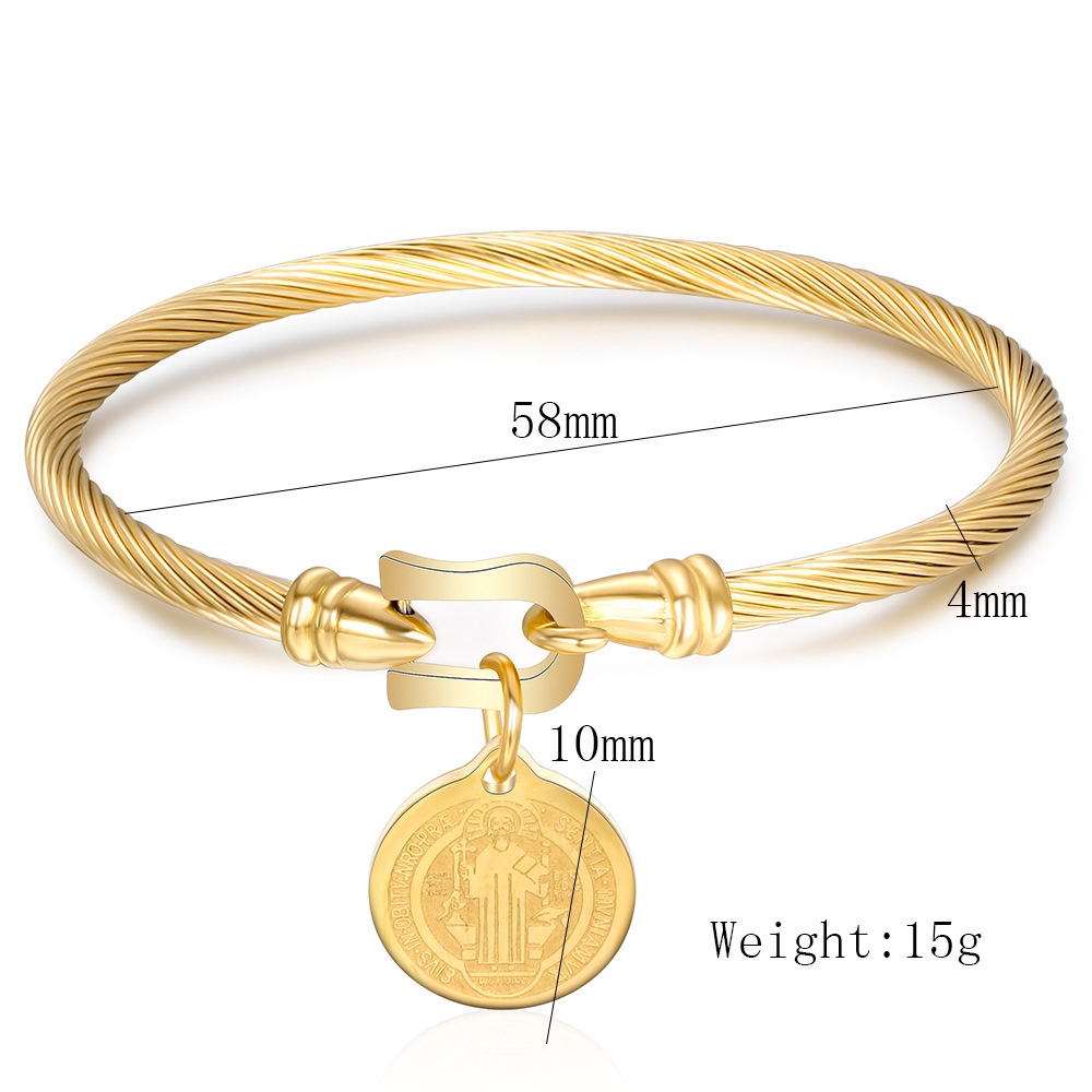 Bisa Cod 18K Emas Gelang Fashion Korea Gelang Titanium Wanita Anti Karat Gelang Liontin Christian Jesus 916G1#