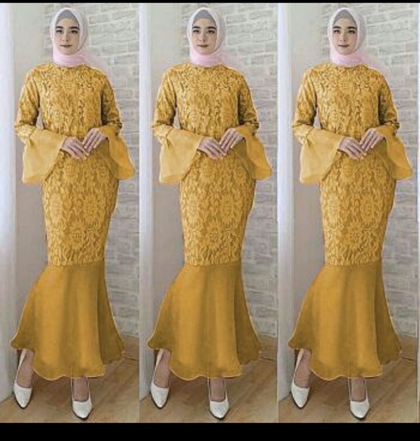 Maxi Mermaid Duyung Brukat Corneli Lapis Furing+ Organdi TERMURAH GAMIS BROKAT MUSLIM LEBARAN