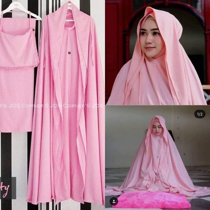MUKENA HOODIE / PRAYER SET HOODIE BY JOSCORNERS - Merah Muda