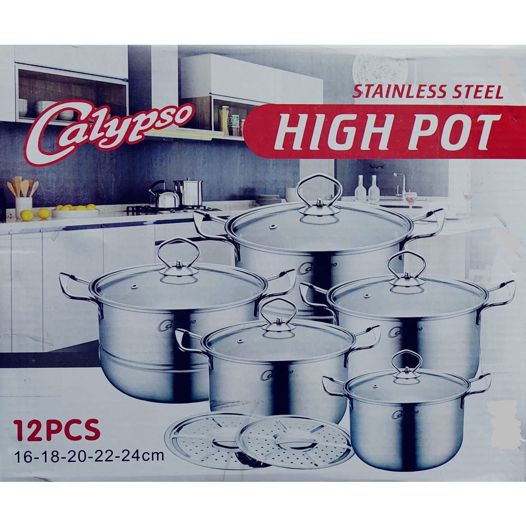 Calypso High Pot Set 12 pcs Panci Steamer Tutup Kaca - Stainless