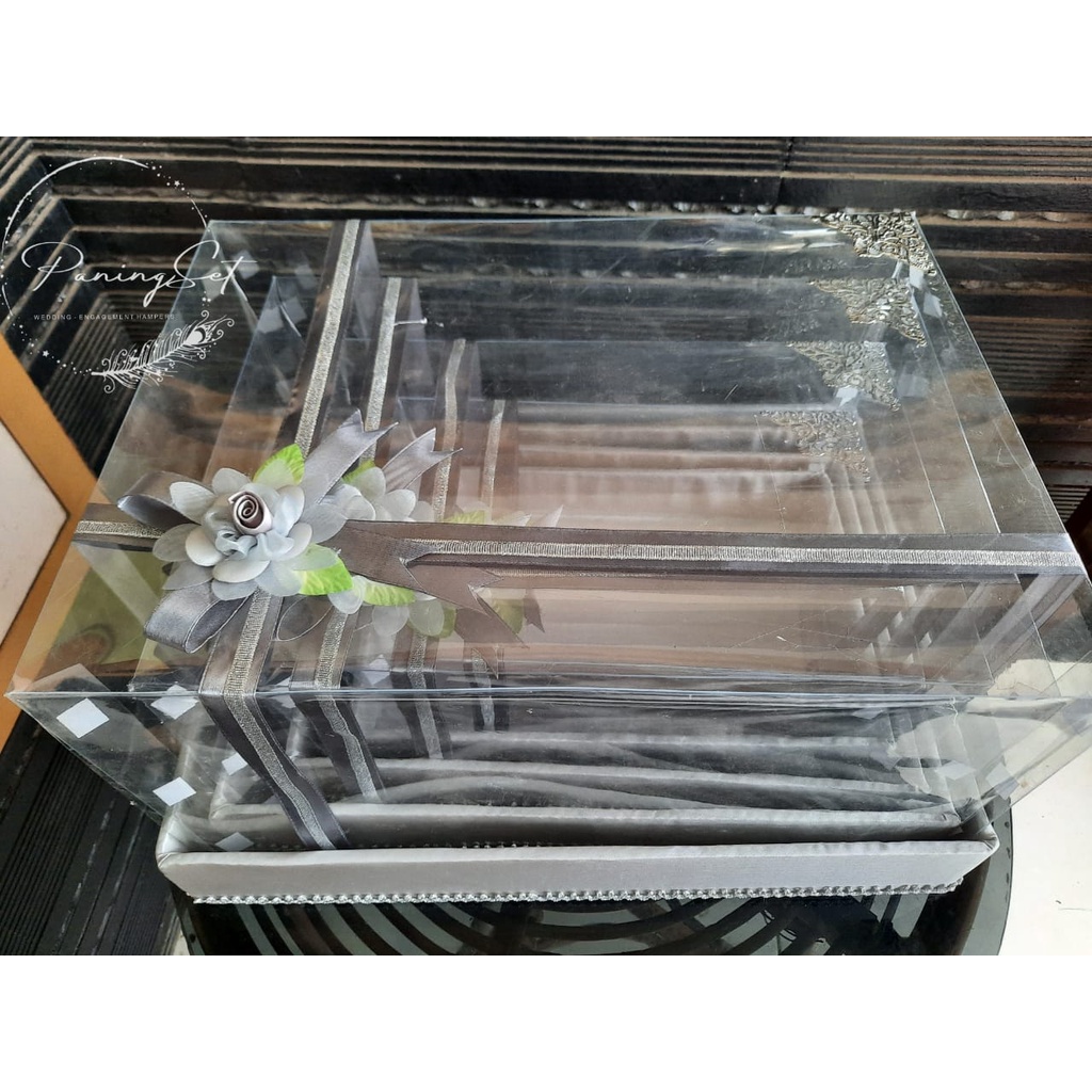kotak seserahan pernikahan murah / baki seserahan mika / set parsel pernikahan  pita double silver