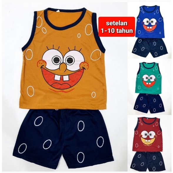 setelan singlet anak 1- 10 tahun laki laki celana pendek pakaian kaos cowok ketawa grosir