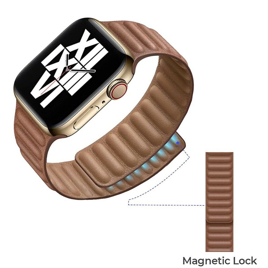 COTEetCI Dual Magnetic Leather Link Band for Apple Watch 1 2 3 4 5 6 7 - 38/40/41mm, Saddle Brown