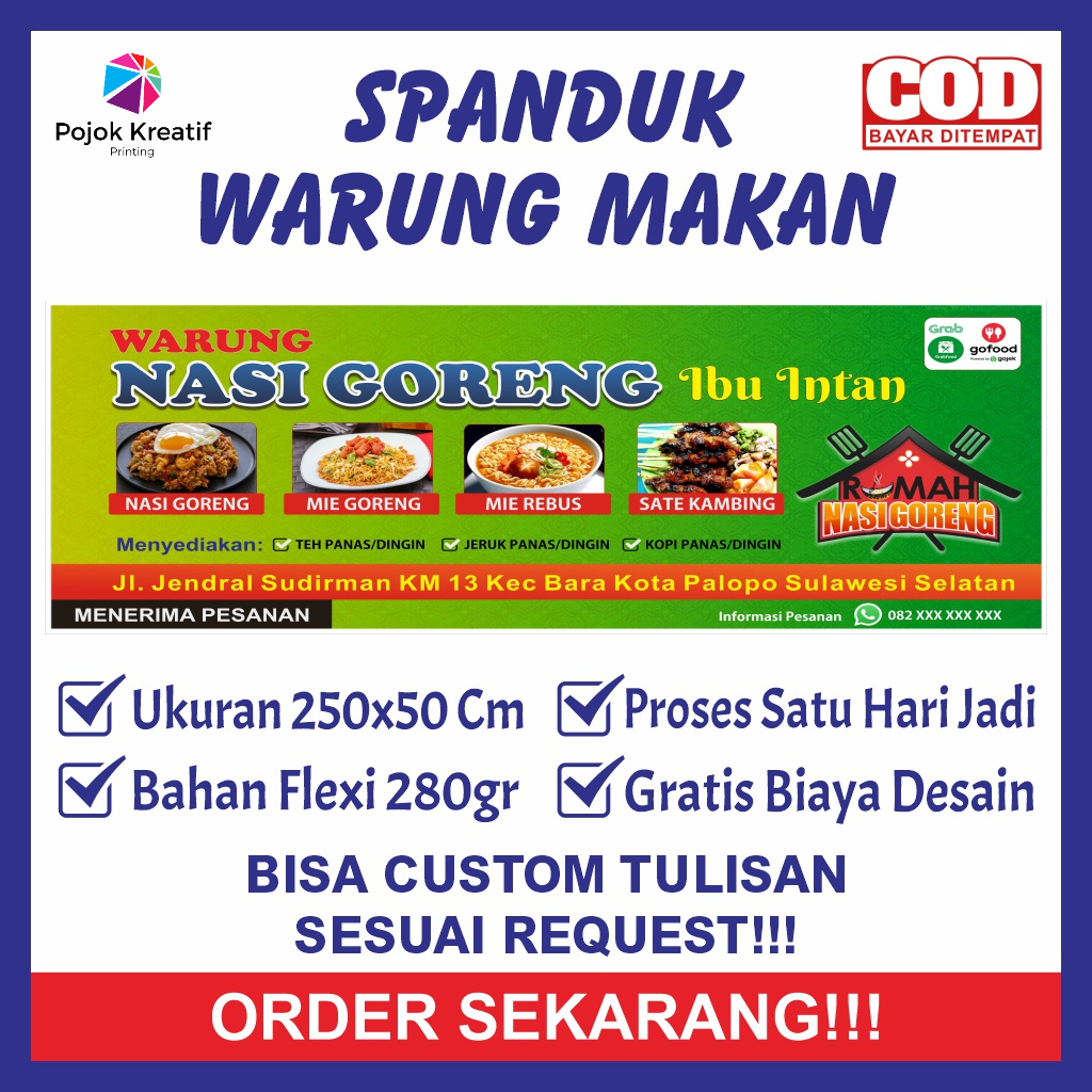Spanduk Sepanduk Banner Baner Bener Backdrop Warung Warteg Makan Makanan Nasi Goreng Mie Mi Goreng S