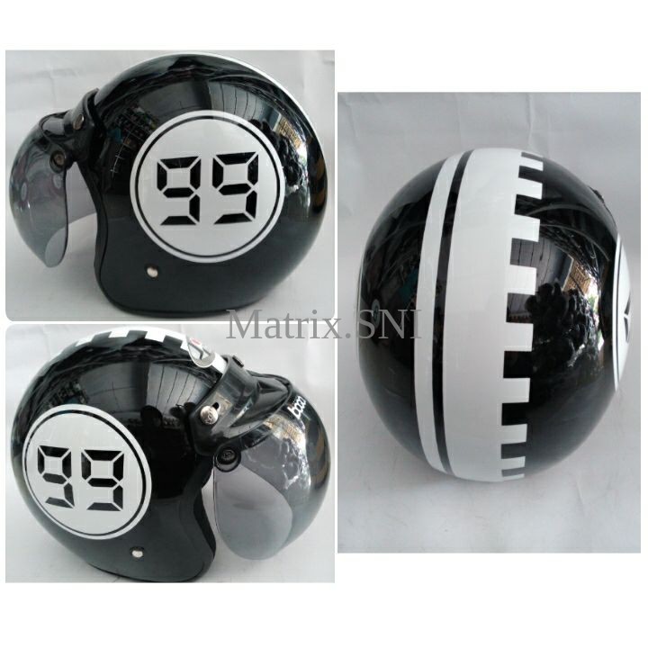 HM-2360 Helm Retro Sni Jpn Bogo Asli Motif Angka 99 Hitam Putih Nolr Murah
