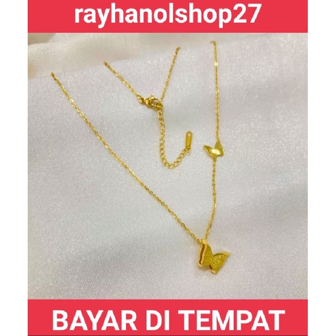 Perhiasan wanita kalung titanium anti karat dan alergi liontin motif kupu-kupu lapis emas 23k