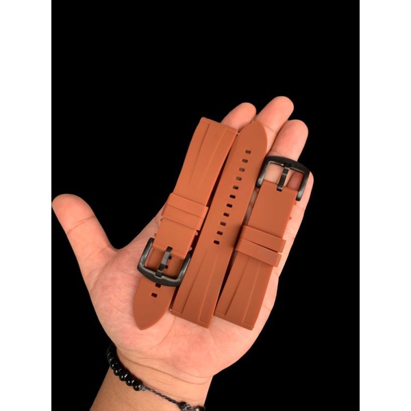 Strap Talu jam Tangan Karet Rubber melengkung coklat 22mm