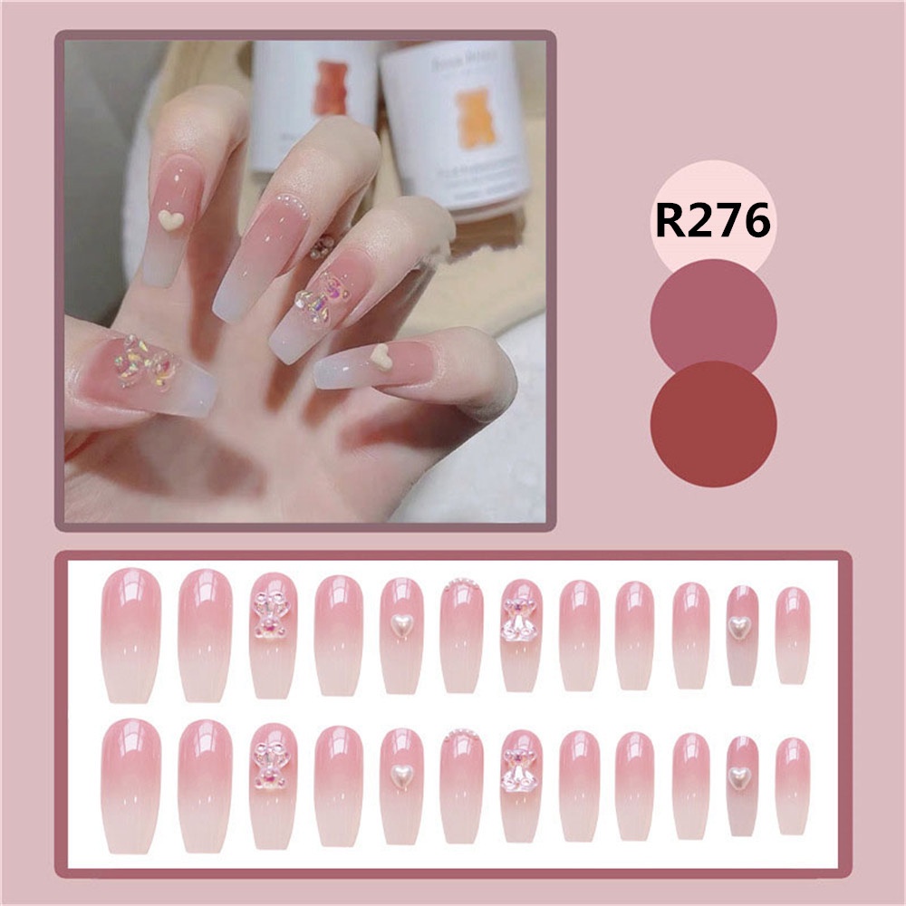 24pcs Stiker Kuku Warna Pink Tahan Air Dengan Lem Untuk Manicure