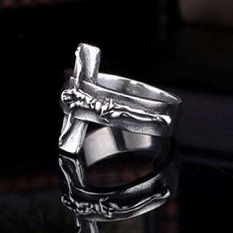 SEUSUK Cincin Punk Gothic Religius Motif Salib Yesus Kristen Ada Warna Gold/Silver untuk Hadiah Pria