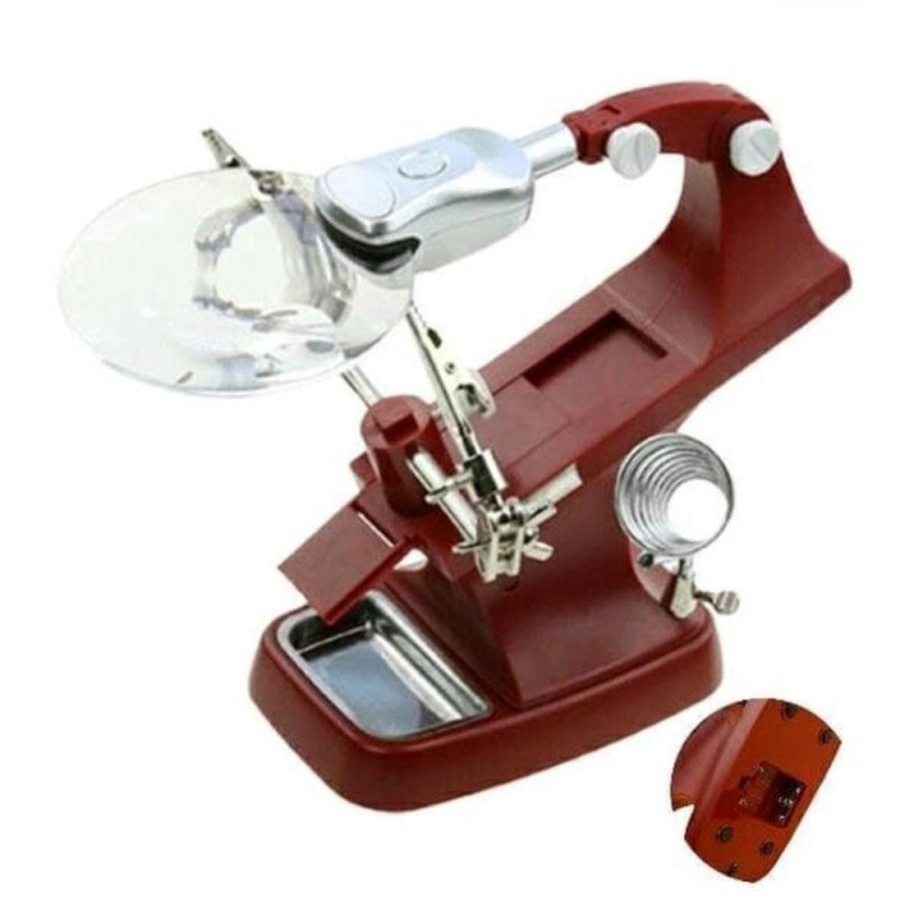 Helping Hand TH-7023 Alat Pegangan Solder Kaca Pembesar 3X/4.5X Zoom Lampu LED