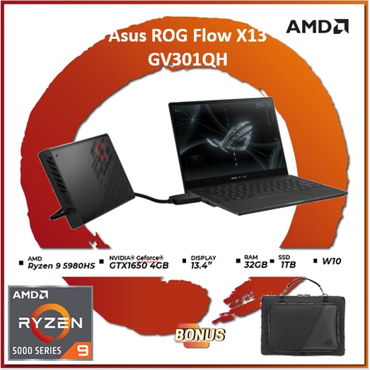 Asus ROG Flow X13 GV301QH 2IN1 TOUCH - AMD Ryzen 9 5980HS 32GB 1TBssd GTX1650