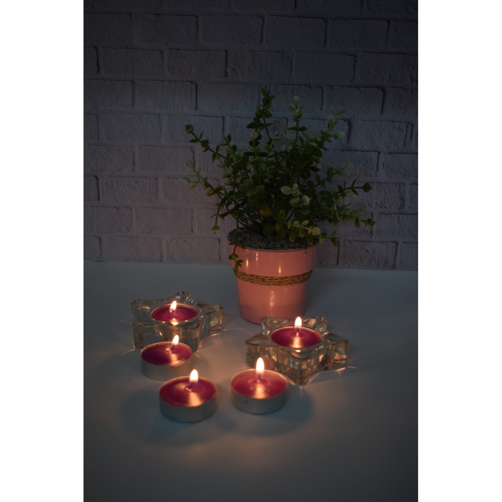 BENCO Tempat Lilin Motif Bintang Candle Holder Glass Star With 10 Pcs Lilin Untuk Candlelight Dinner