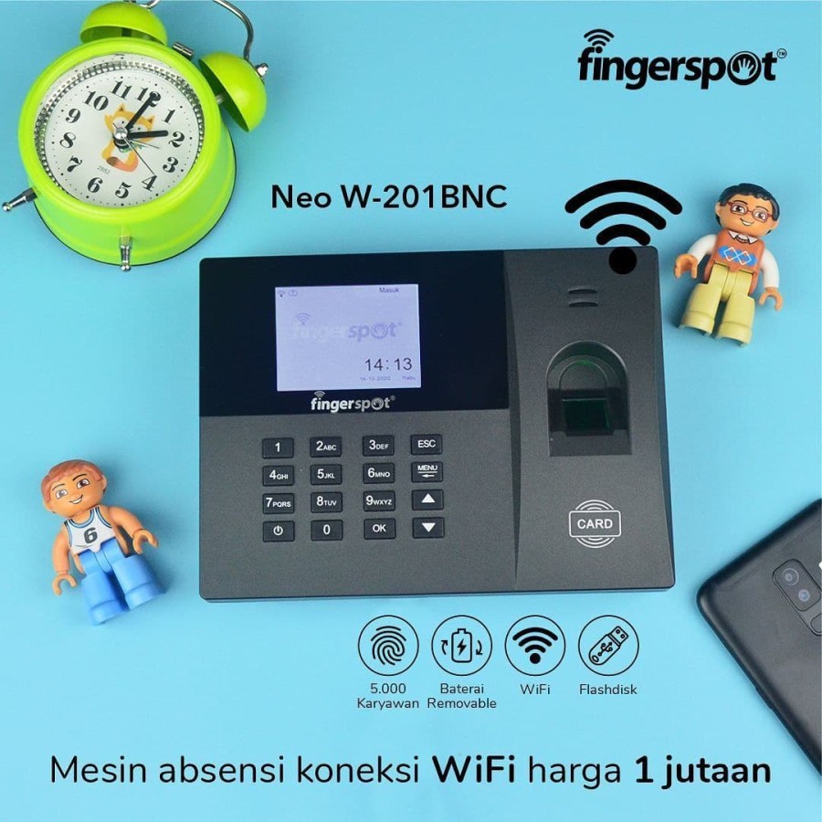 Mesin Absensi Sidik Jari Fingerspot Neo W-201BNC Wifi Baterai W 201 BNC