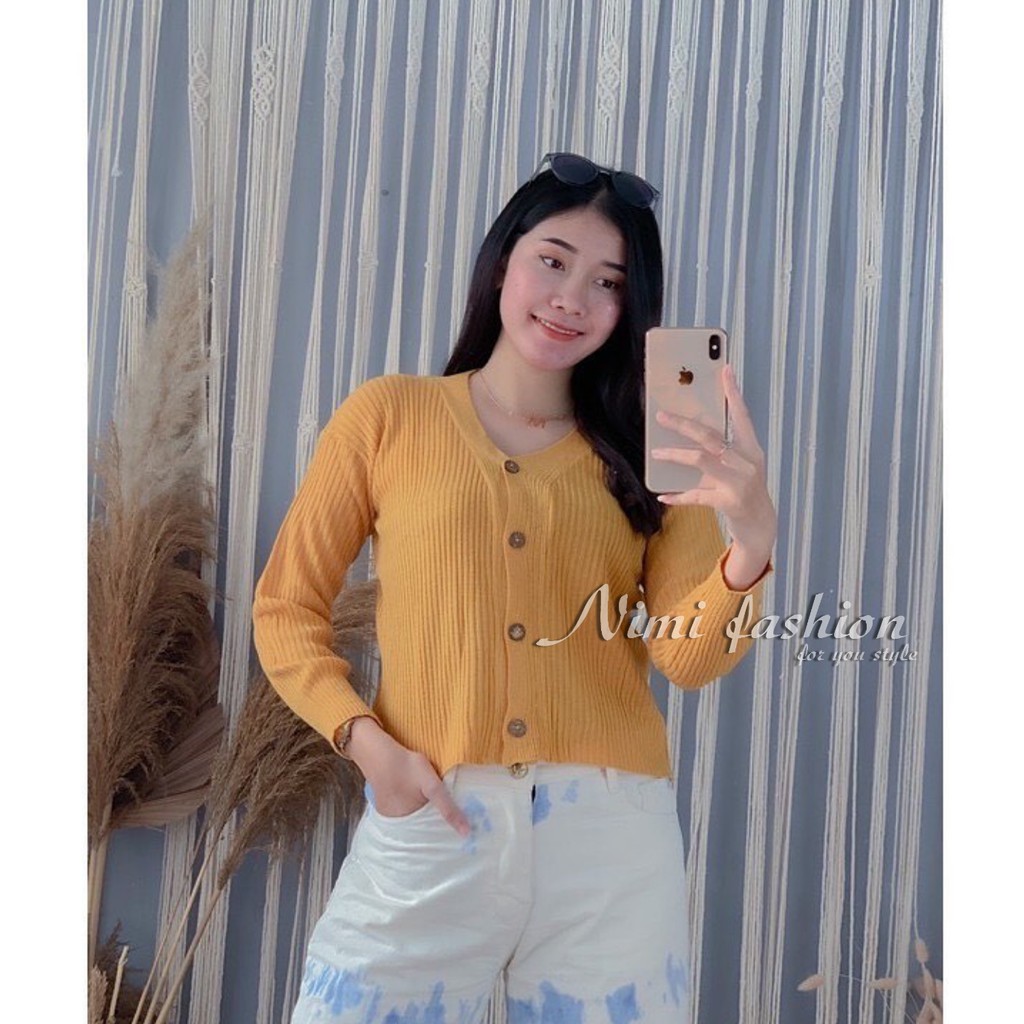 Nimi Cardy Crop Button | Cardigan Rajut Atasan Wanita | Knit Wear | Cardy Selebgram Cardigan Wanita