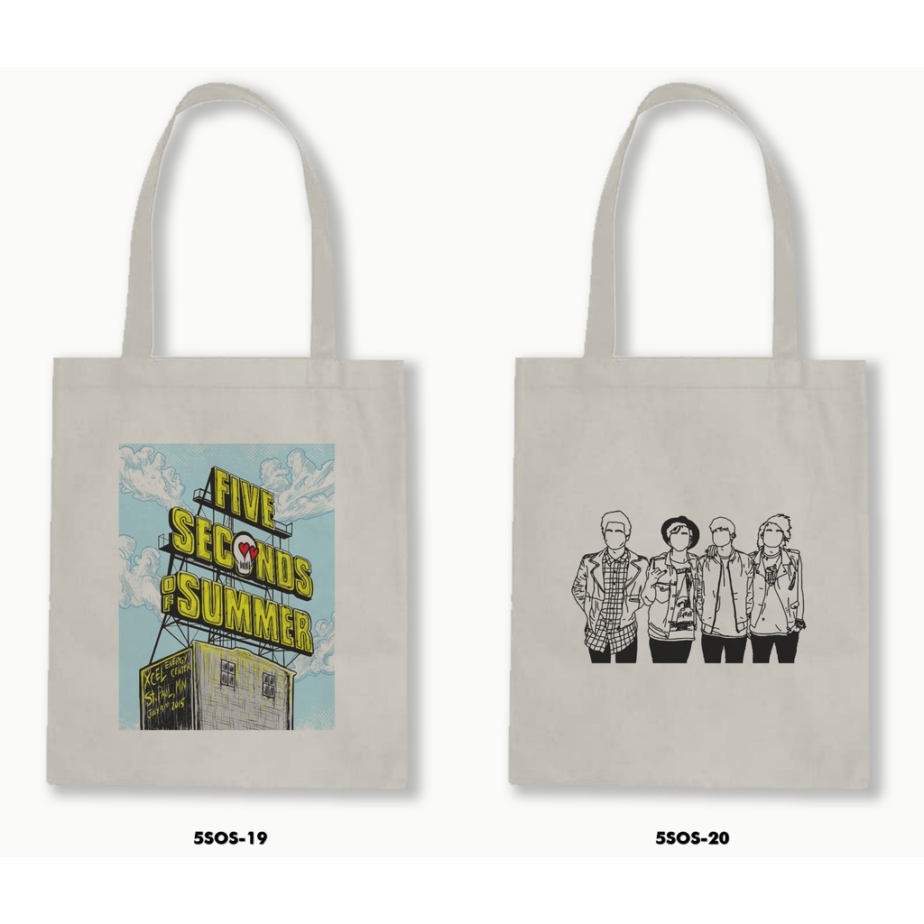 Tas Tote Bag Resleting Kanvas/Blacu  5 Second Of Summer / 5Sos 01