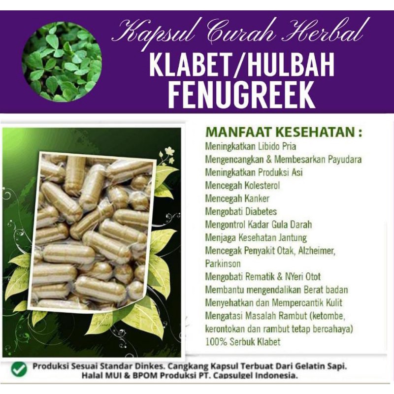 Kapsul curah herbal klabet/Hulbah/fenugreek 100 kapsul