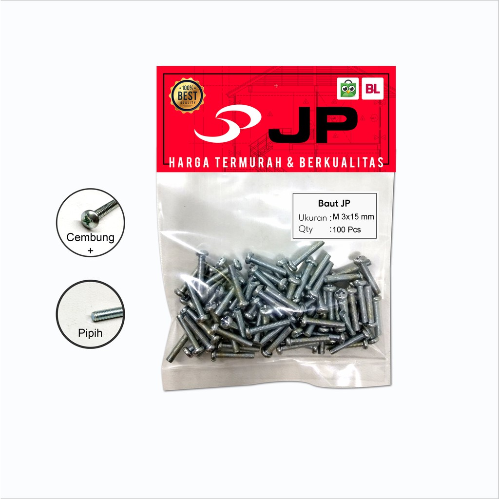 BAUT JP M 3 x 15 MM - SEKRUP SKRUP BAUT JP 3x15 ISI 100 PCS