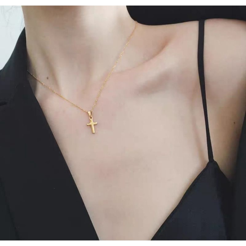 Kalung Titanium Wanita dan pria Liontin Permata salib Gold/Kalung Titanium Wanita import Korea Style