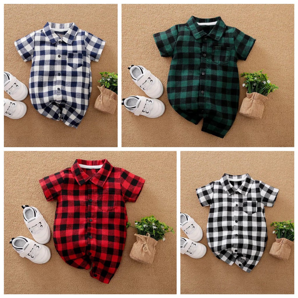 Jumper bayi lengan pendek 0-18 bulan / Jumper bayi Motif KOTAK KOTAK Baju bayi