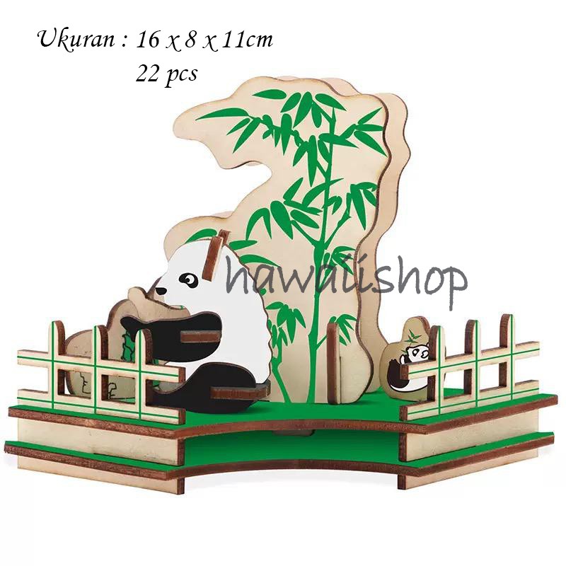 Hawaii Shop Puzzle 3D DIY bahan kayu FOREST PARK PANDA mainan puzzle edukasi anak (kado &amp; pajangan)