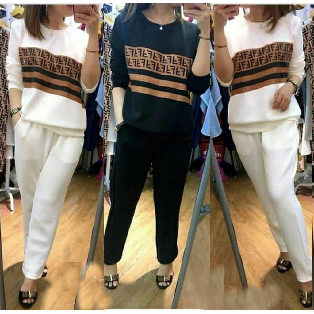 Set Long Fendi Stelan atasan celana panjang 503 HLG KR Set Cewek Kekinian Wanita