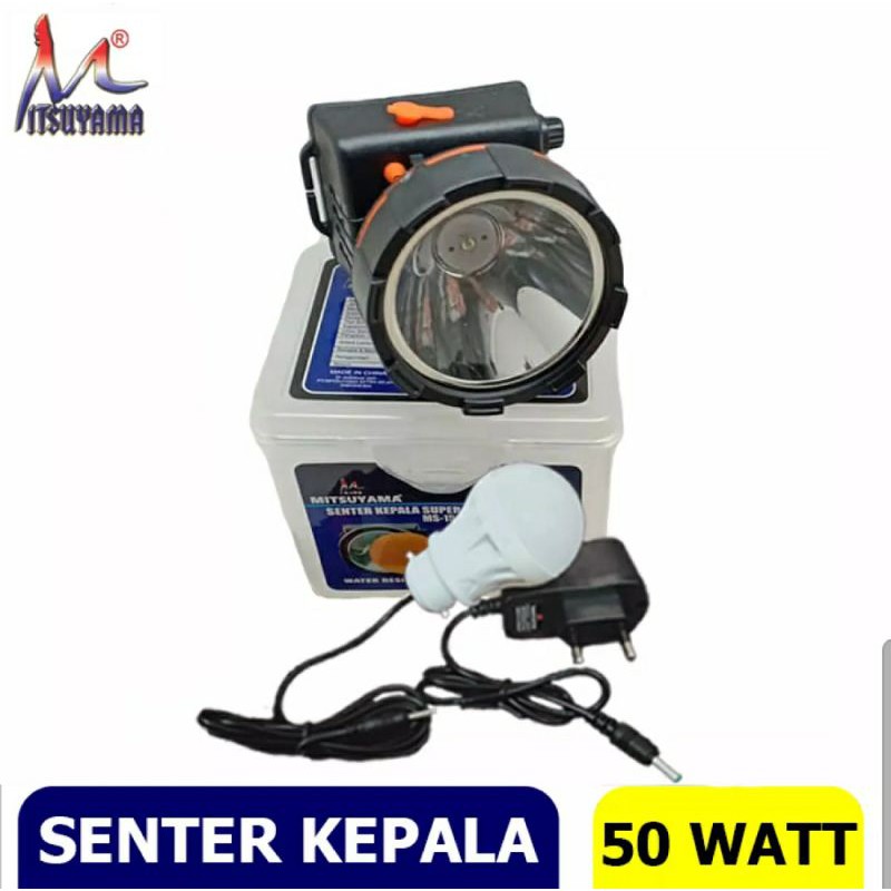 Headlamp LED 50Watt /Senter Kepala LED 50Watt Mitsuyama MS-158P Water Resistant Bonus Bohlam 5W