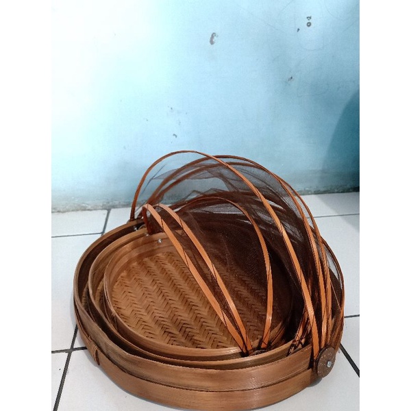 Tudung Saji / Tudung Saji Meja Makan / Tudung Saji Anyaman Bambu / Tudung Saji Oval 1 Set Isi 3