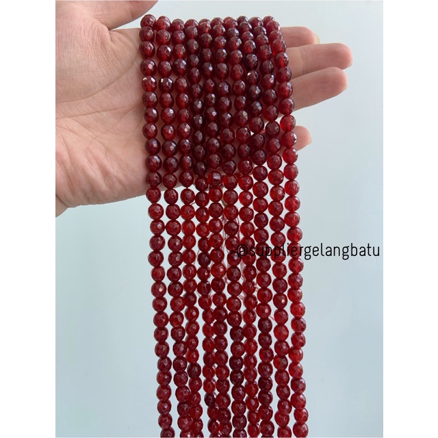 batu RED GARNET 8mm cutting bahan gelang kalung alam manao merah glossy bahan kalung gelang anting strap mask kerajinan tangan craft citayam fashion week etink vintage elegan bali manik crystal