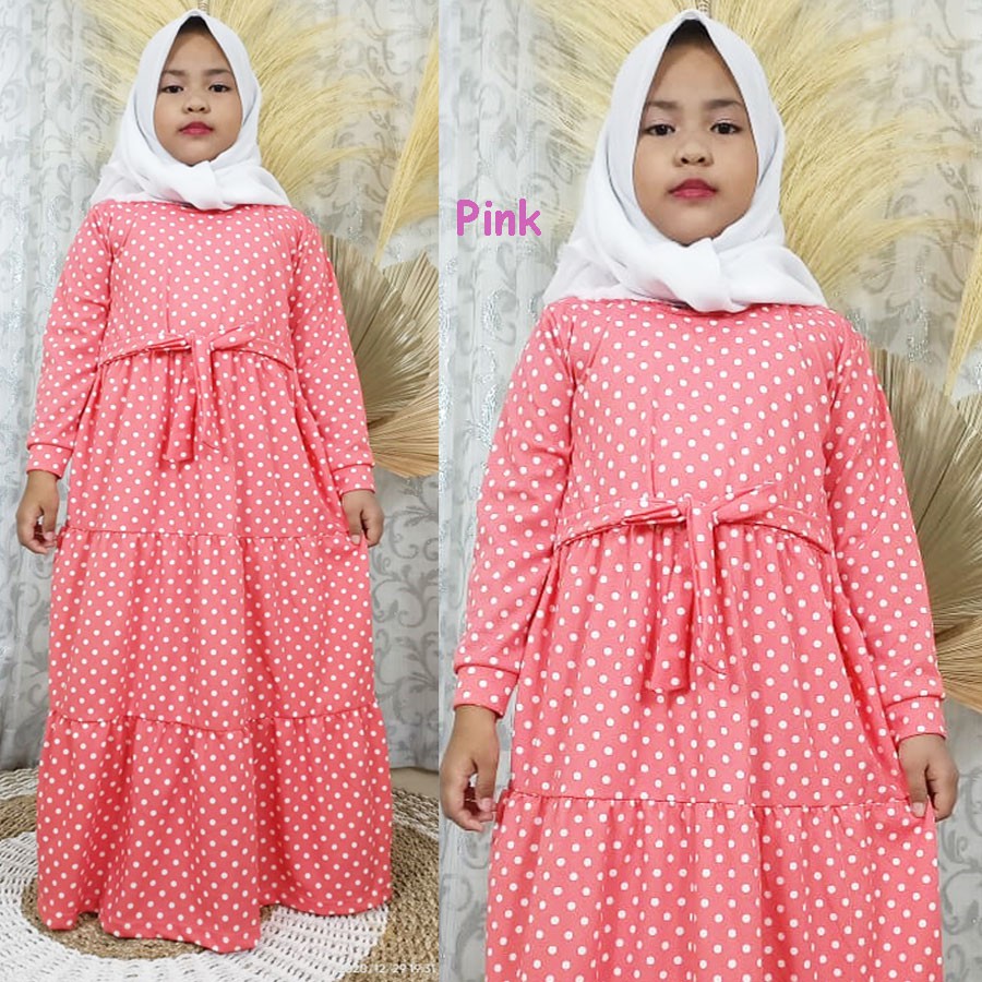 Carlina - Gamis Anak Polkadot Onde 3 Tingkat Susun 4-13 Tahun Kids Perempuan Dress Maxy