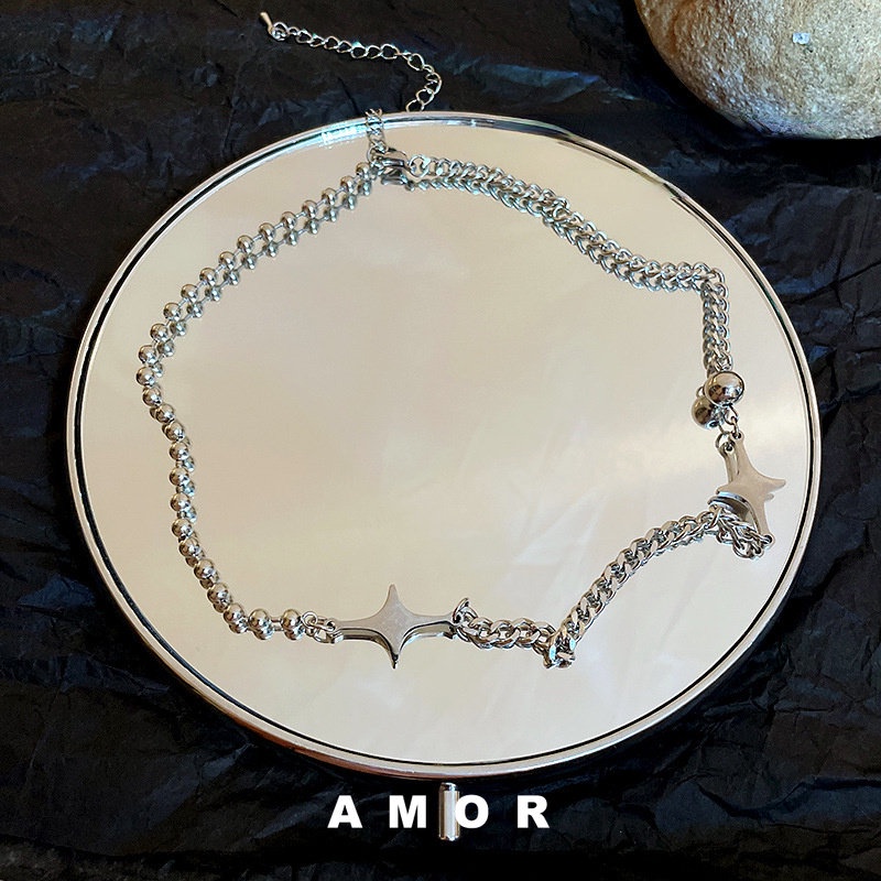 Kalung Rantai Bahan Stainless steel Desain Bintang Mosaic Ukuran Kecil Gaya Hip Hop Untuk Wanita 2022