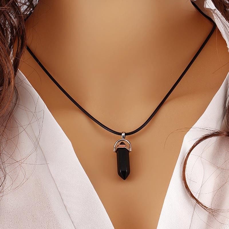 COD❤️Kalung Liontin Batu Kristal Alami Obsidian Bintang Berujung Enam Sweater Rantai Hantu Klavikula Rantai Pria dan Wanita Batu Alam Konstelasi Quartz Chakra Penyembuh Untuk Hadiah