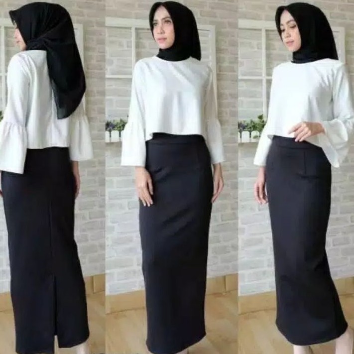 Rok Span Scuba Wanita Warna Hitam