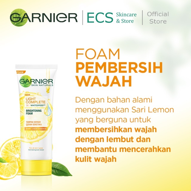 Facial FOAM / SCRUB Garnier Light BRIGHT Complete White Cleanser 100ml / 50ml - Facial Wash Kuning Pembersih Sabun Pencuci Cuci Wajah Muka Pemcuci