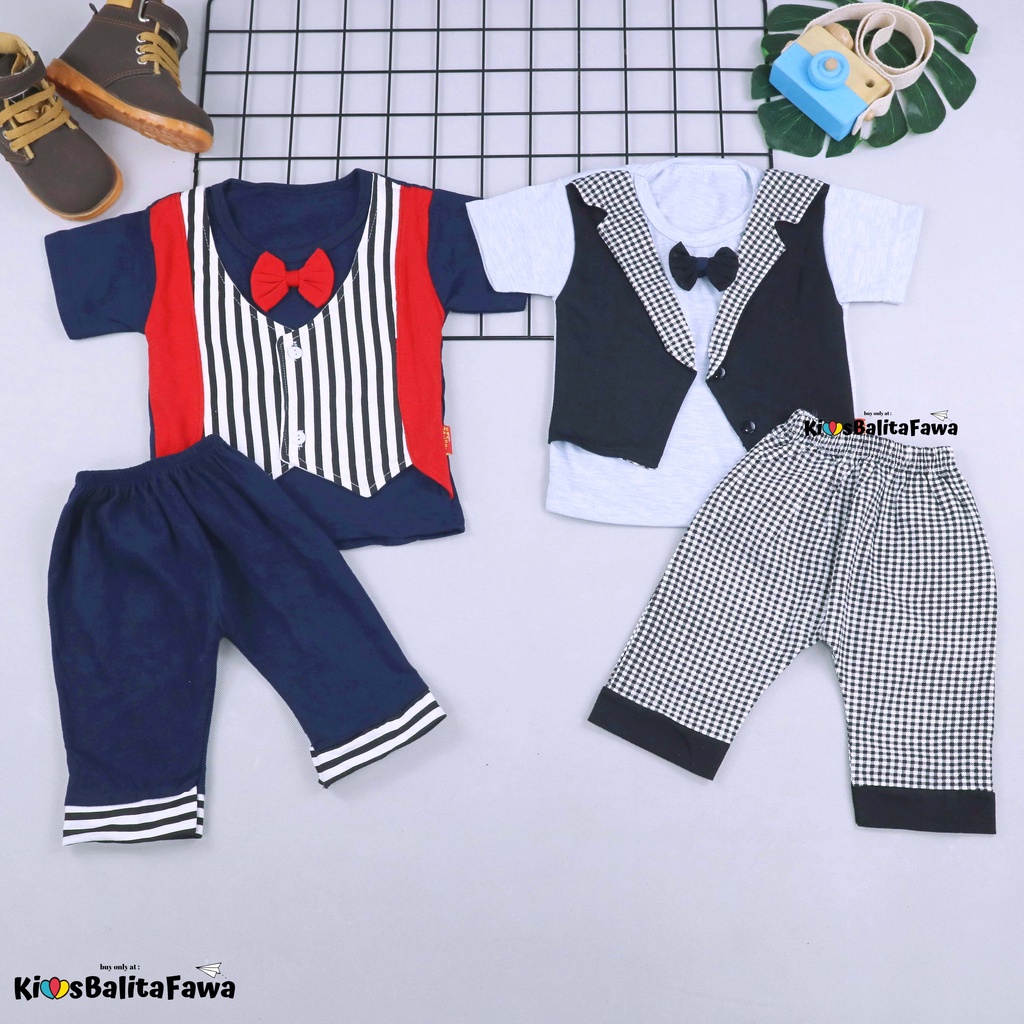 Setelan Rompi Baby Colin uk 3-18 Bulan / Export Class Set  Baju Bayi Laki Kaos Rompi Celana Lengan