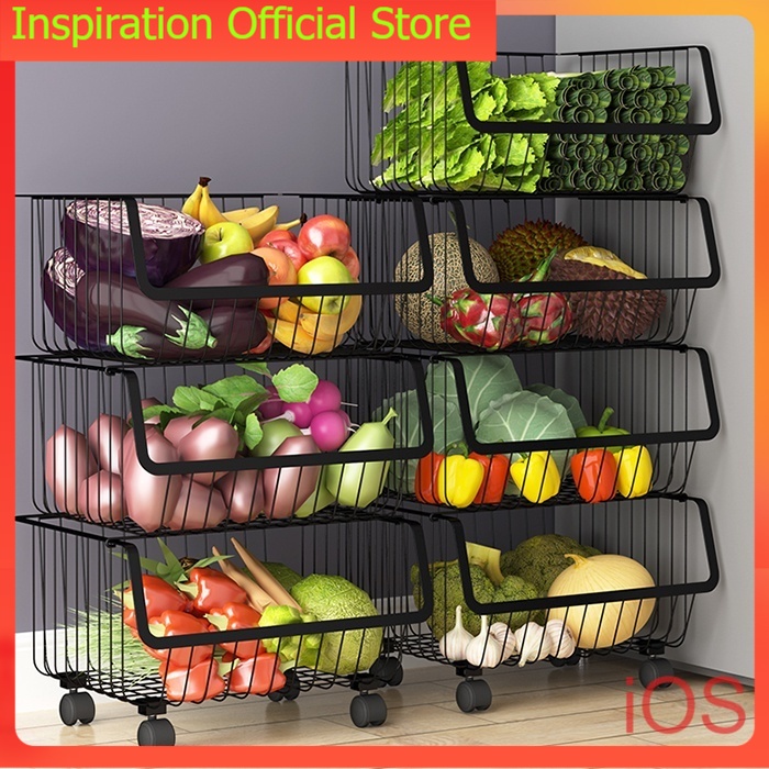 IOS Rak Dapur Multifungsi Rak Buah Dan Sayuran Storage Box Roda Keranjang