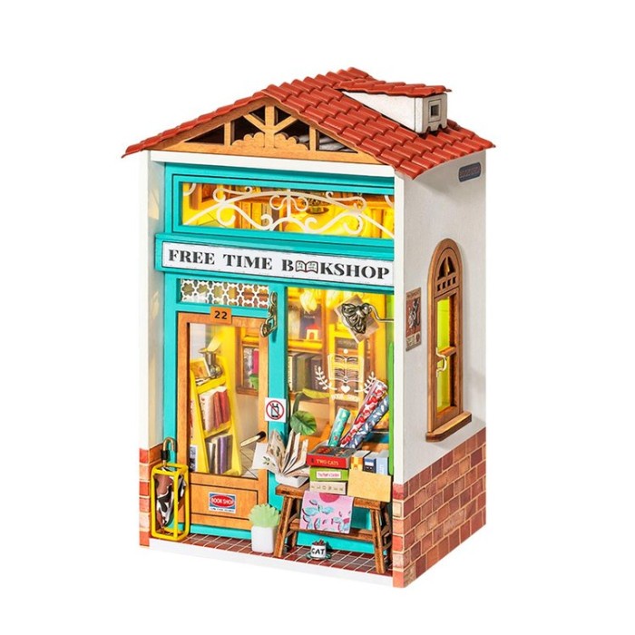 ROLIFE Robotime Free Time Bookshop Miniature Dollhouse Kit DS008
