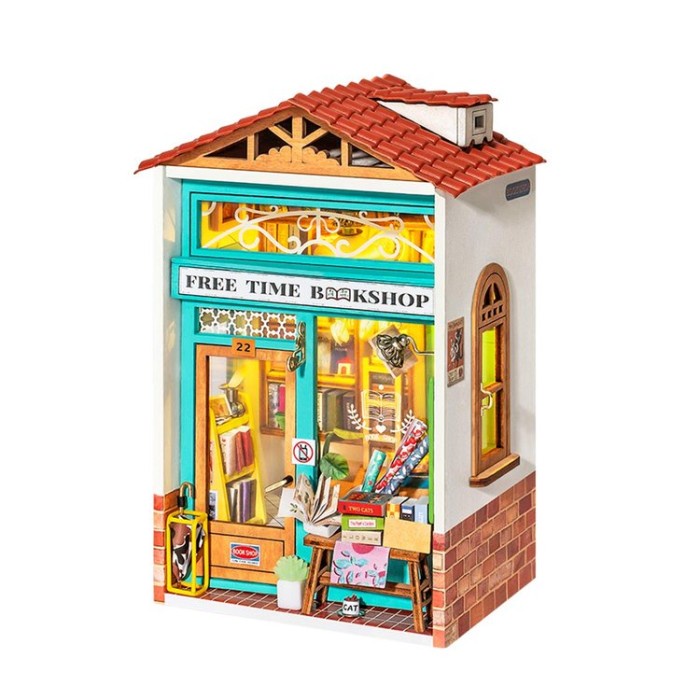 ROLIFE Robotime Free Time Bookshop Miniature Dollhouse Kit DS008