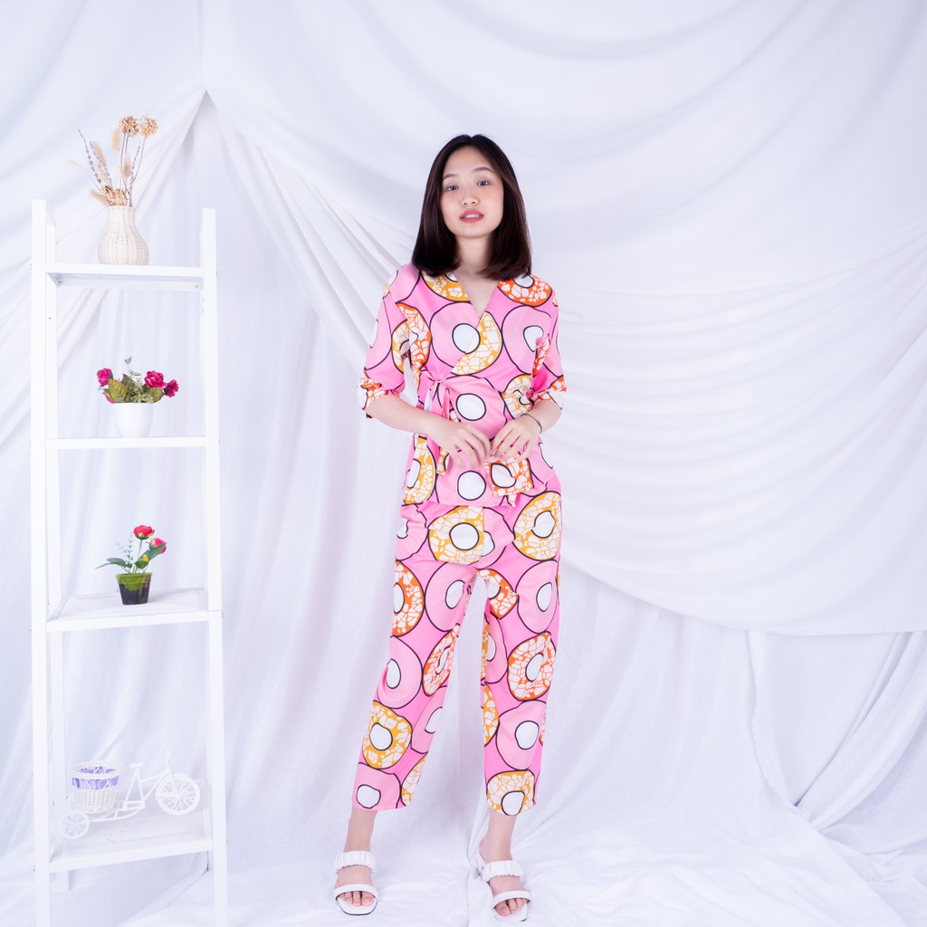 KIMONO PIYAMA WANITA / BAJU TIDUR WANITA PIYAMA SETELAN KIMONO BAHAN KATUN MOTIF DONUT-2