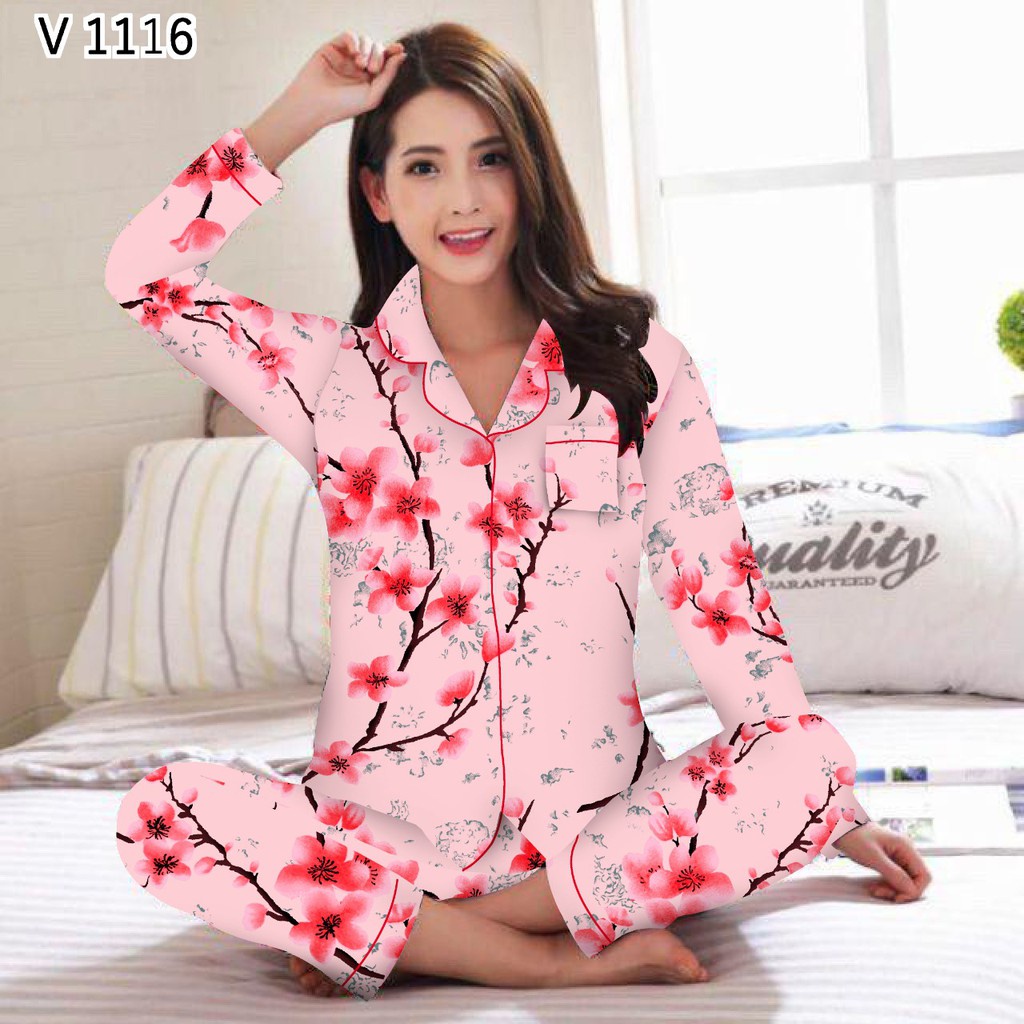 BAJU TIDUR WANITA LENGAN PANJANG / PIYAMA WANITA MOTIF TERBARU KATUN LENGAN PANJANG PP