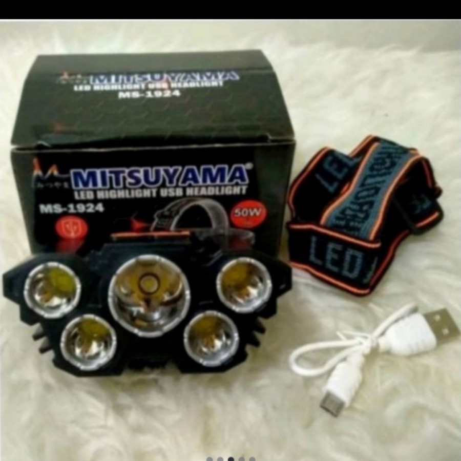 MITSUYAMA MS 1924 SENTER KEPALA LED CHARGE 50W 1200mAh CAHAYA PUTIH