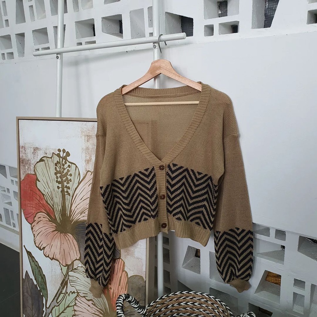 Outwear Atasan Wanita Trendy Litle Zigzag Cardie Bahan Rajut Terbaru