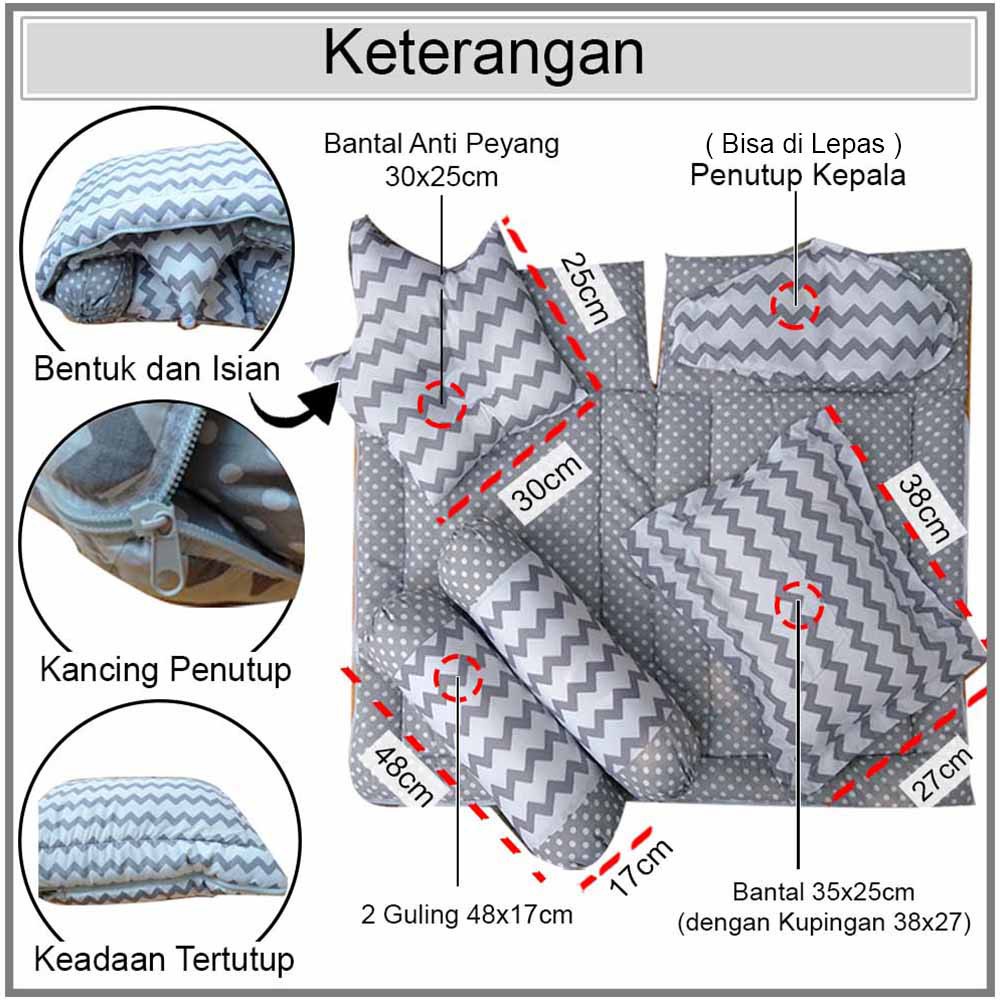 CHEVRON GREY GREEN SET SLEEPING BAG LENGKAP MULTIFUNGSI - Selimut Bayi bc akachan guling bedset